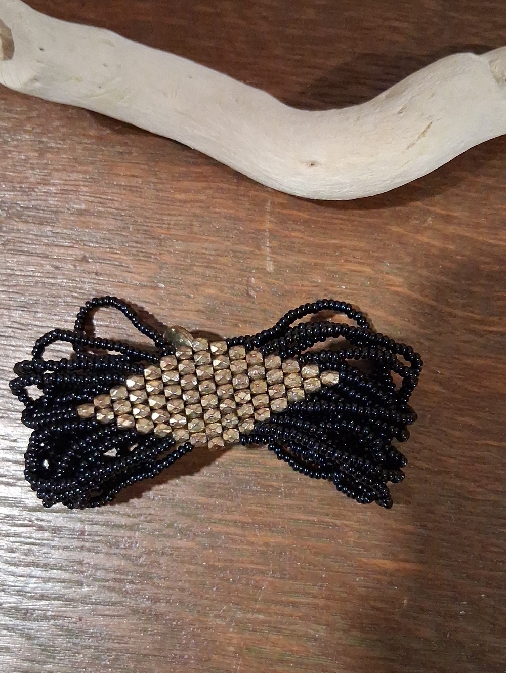 Black Seed Bead Bracelet with Gold Beaded Accent